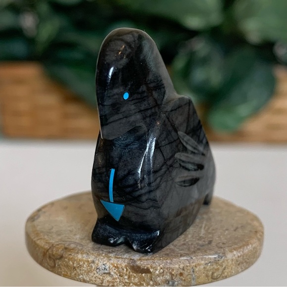 Zuni Crow Raven Fetish Clayton Panteah & Abby Quam Jasper Turquoise Heart Line - Picture 6 of 16